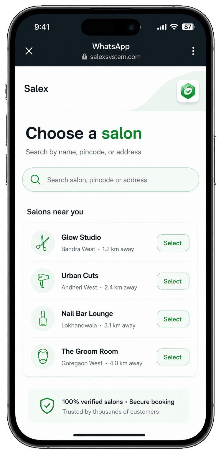 WhatsApp booking flow time slot selection screen